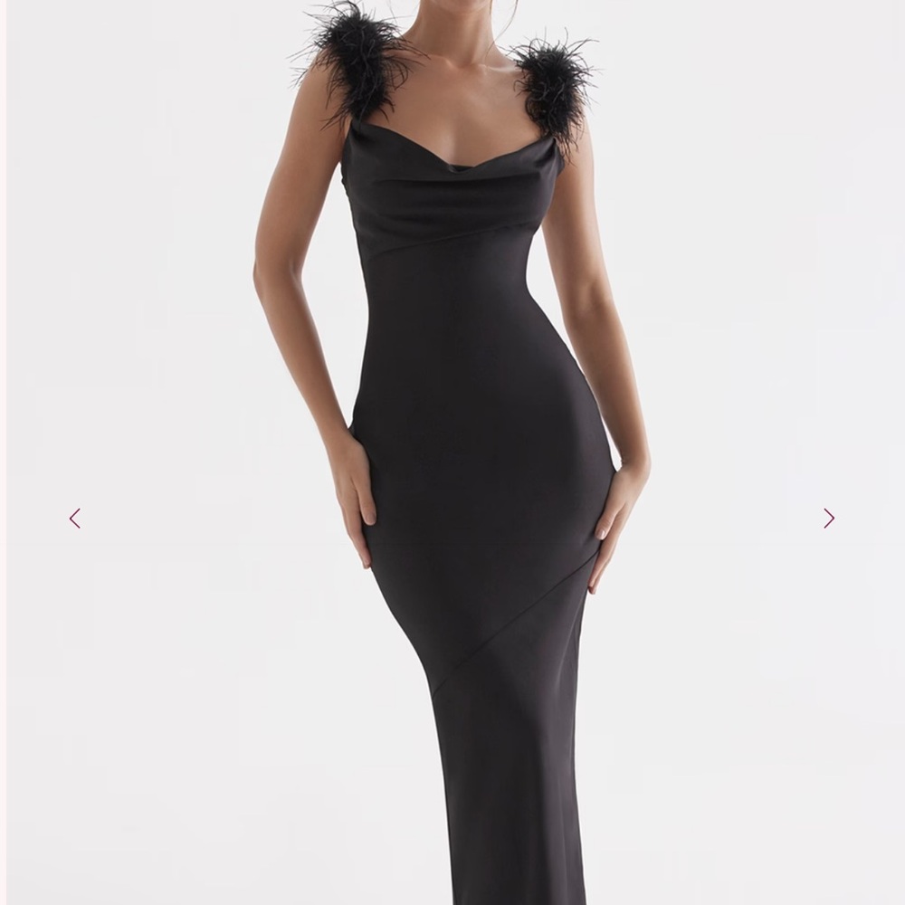 House of CB Black Feather-Trim Maxi Dress